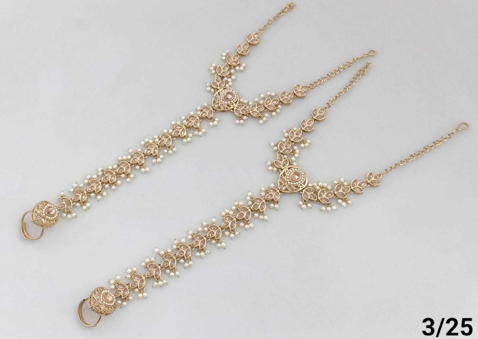 Elegant Bridal Hand Harness – Pearl & Stone Embellished Jewelry Set (Pair)